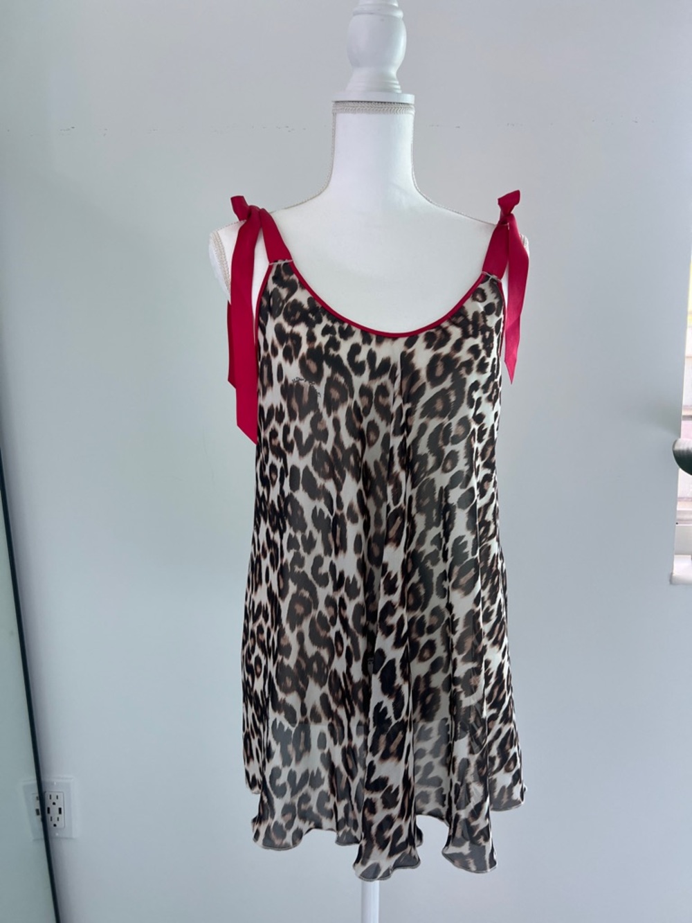 Victoria's Secret Leopard Slip Dress with Berry Tie Straps